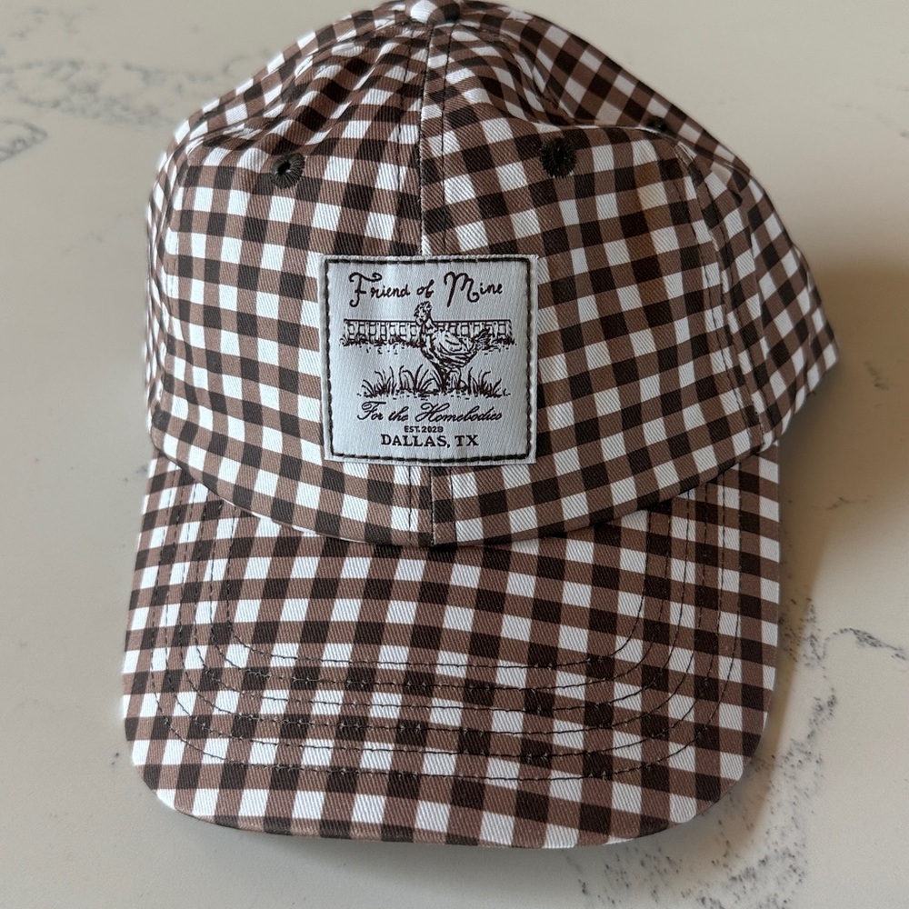 Friend of Mine Baseball Hat Color Brown and White Gingham NEW